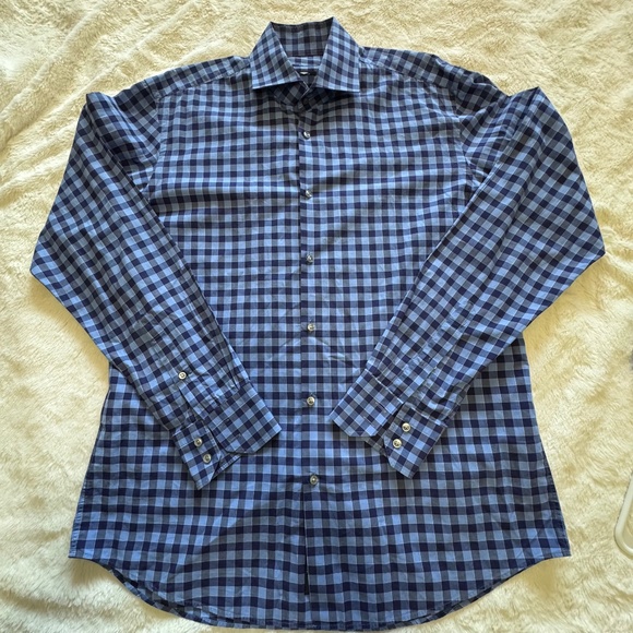 Hugo Boss Blue Checkered Casual regular Fit Button Down Shirt - Picture 1 of 10
